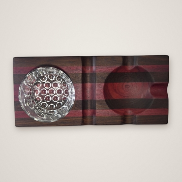 Peruvian Walnut & Purpleheart Cigar & Whiskey Tray with Rocks Glass