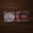Walnut and purpleheart cigar and whiskey tray with rocks glass on a dark wood surface 